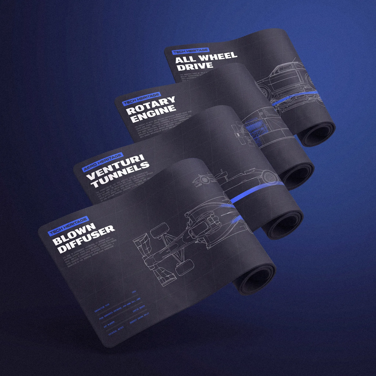 Tech Heritage racing desk mat designs