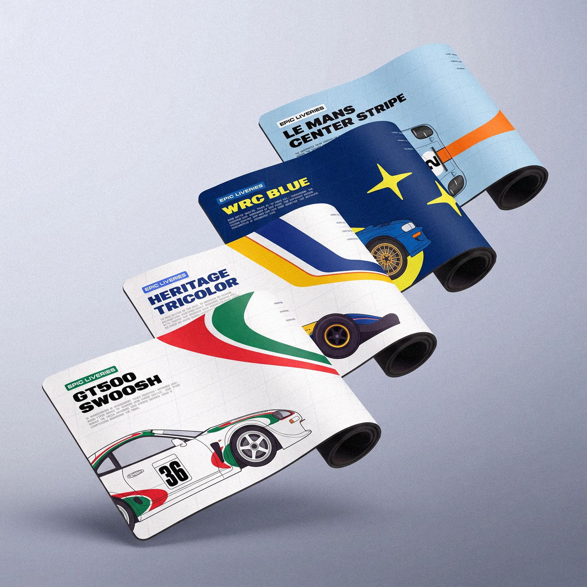 Epic Liveries racing desk mat designs