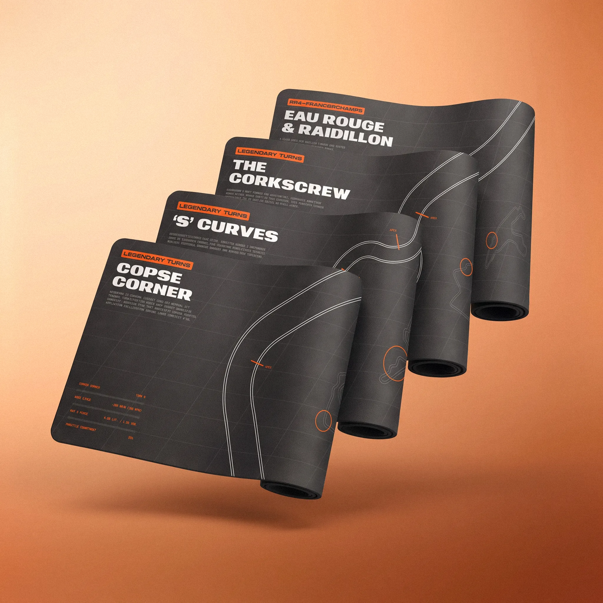 Legendary Turns racing desk mat designs
