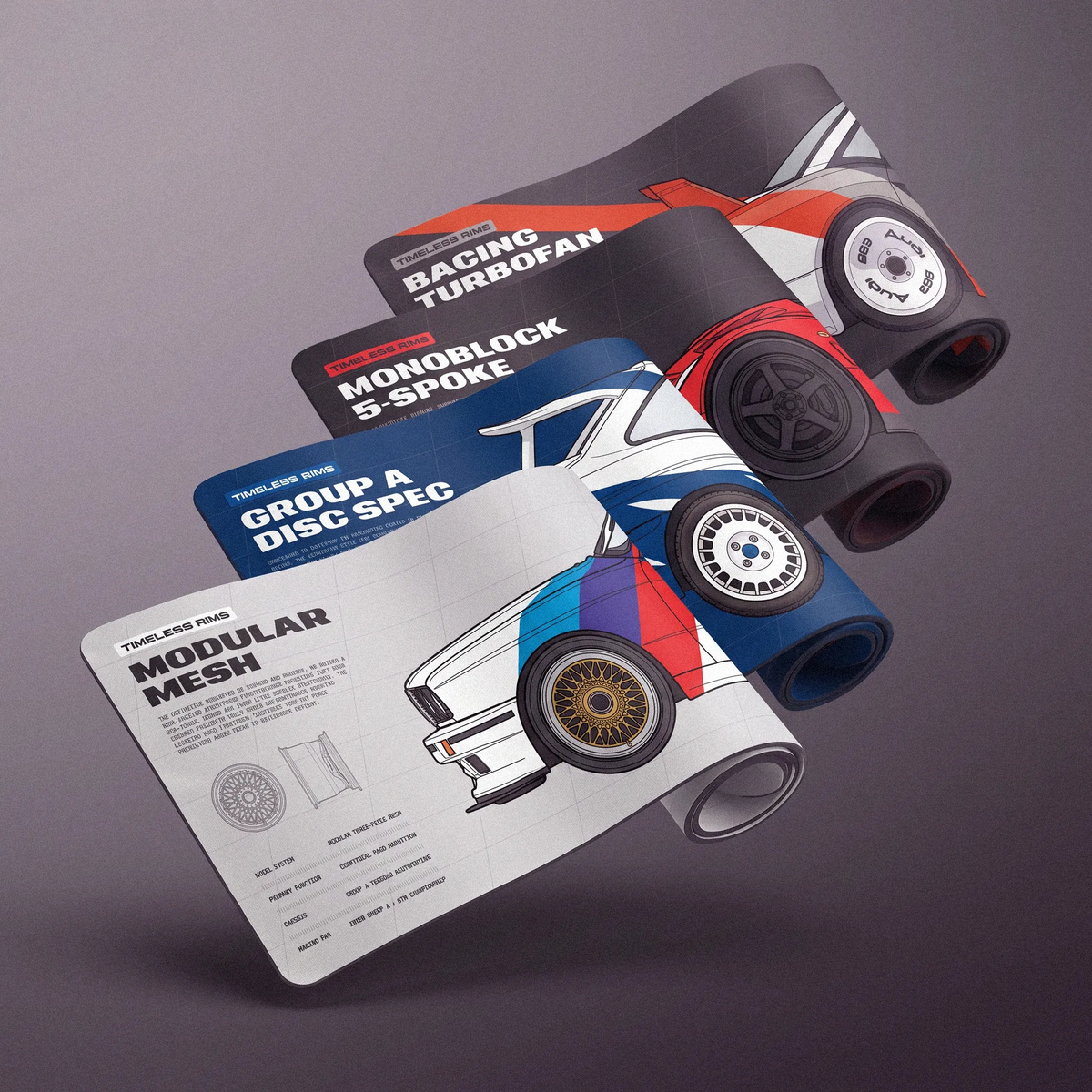Timeless Rims racing desk mat designs